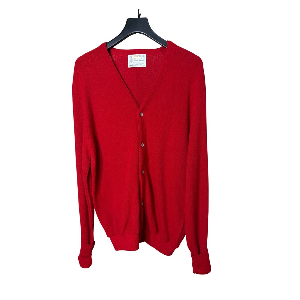 London Fog Vintage Red V-Neck Button Front Acrylic‎ Knit Cardigan Sweater XL